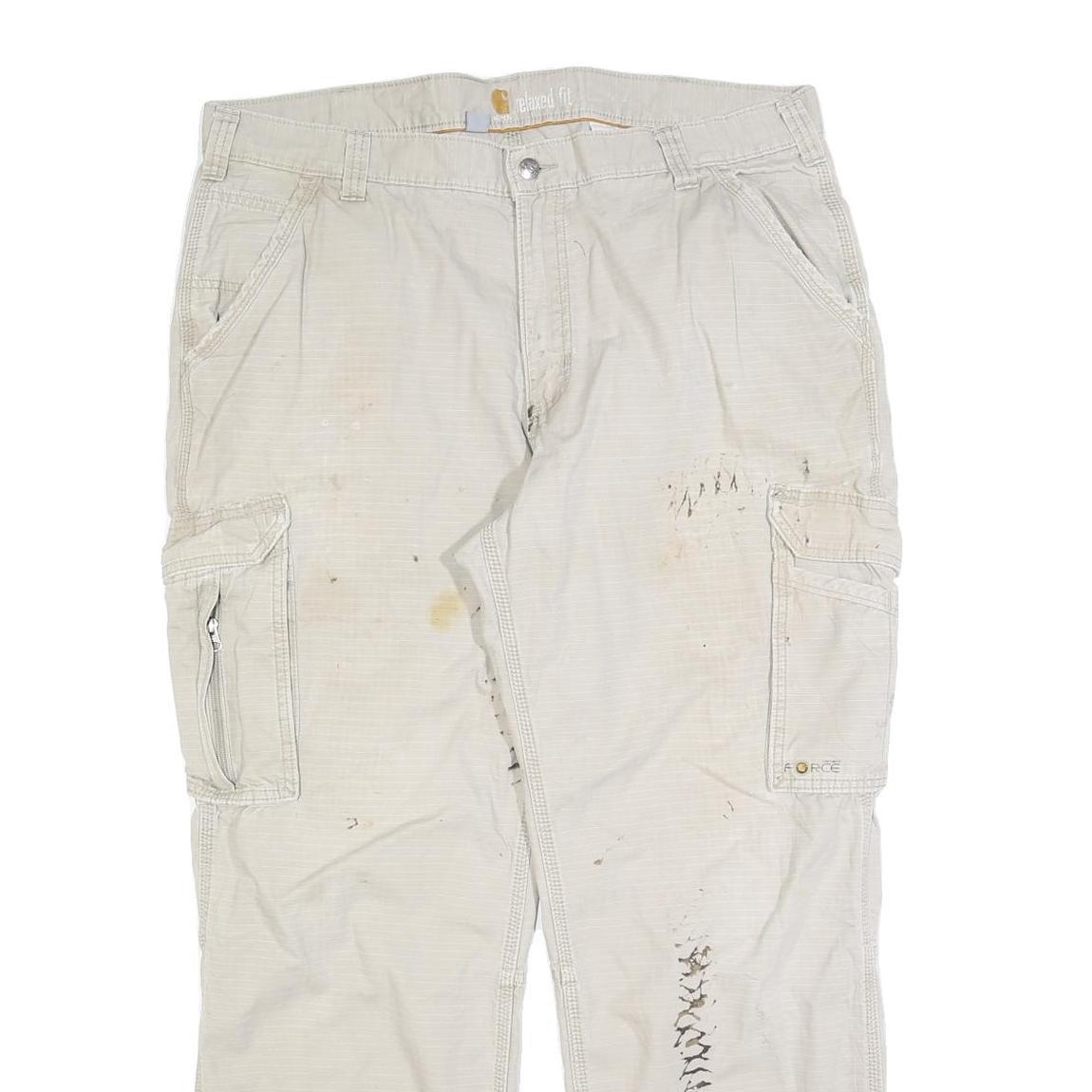 CARHARTT Mens Relaxed Fit Beige Cargo Denim Jeans W40 L32 Workwear Utility