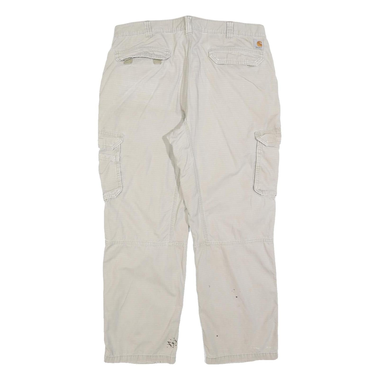 CARHARTT Mens Relaxed Fit Beige Cargo Denim Jeans W40 L32 Workwear Utility