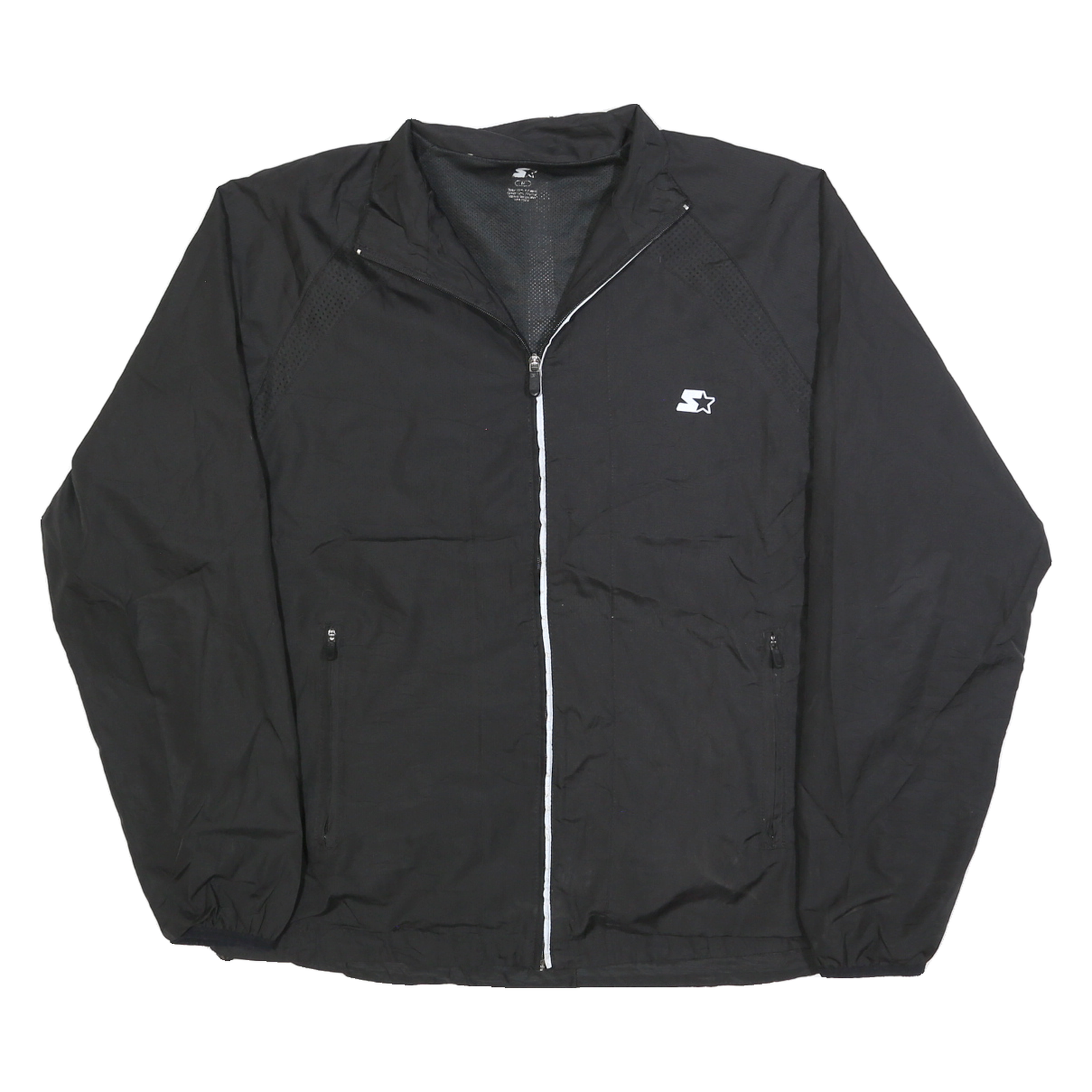 STARTER Mens Black Zip Jacket M Polyester Blend Plain Lightweight Casual