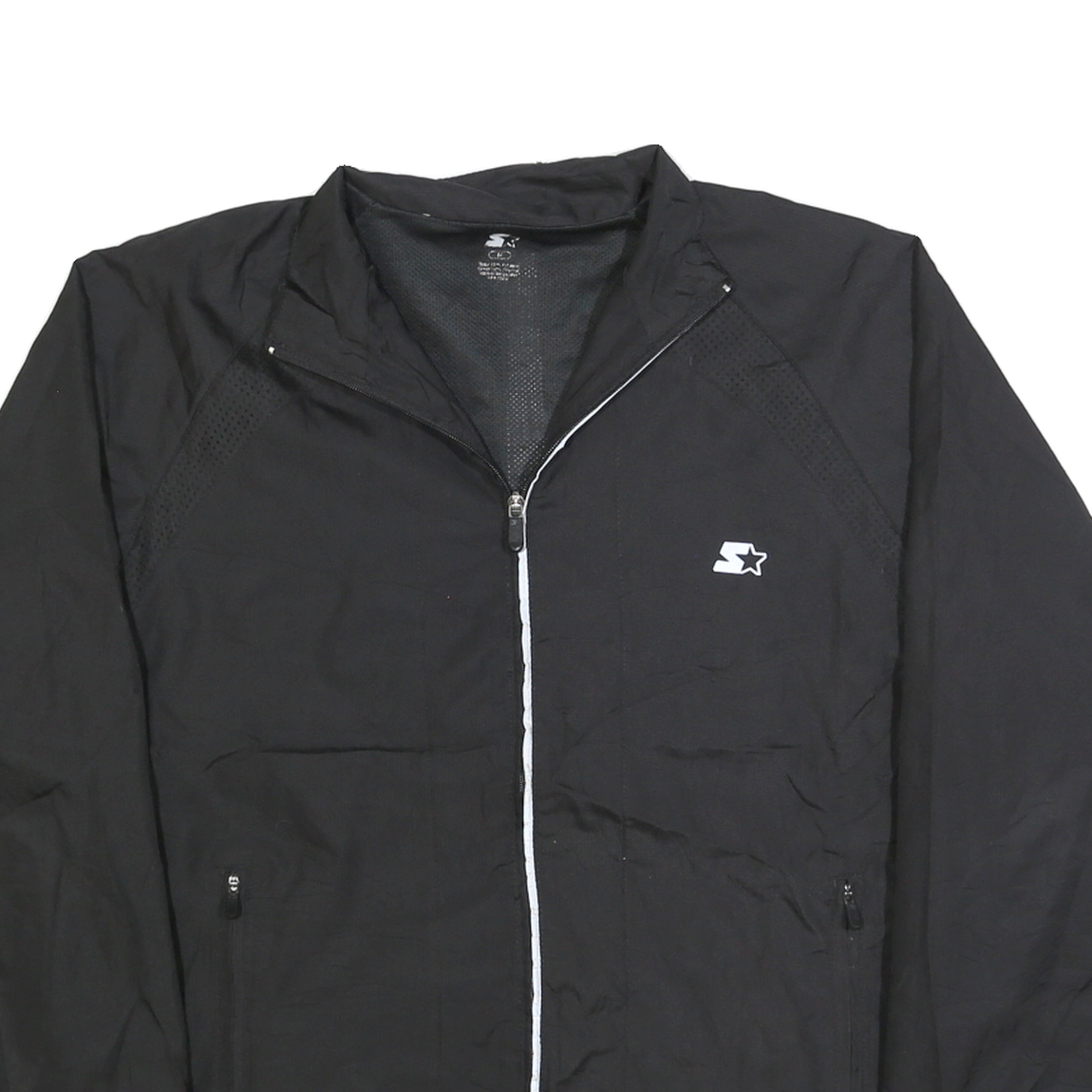 STARTER Mens Black Zip Jacket M Polyester Blend Plain Lightweight Casual