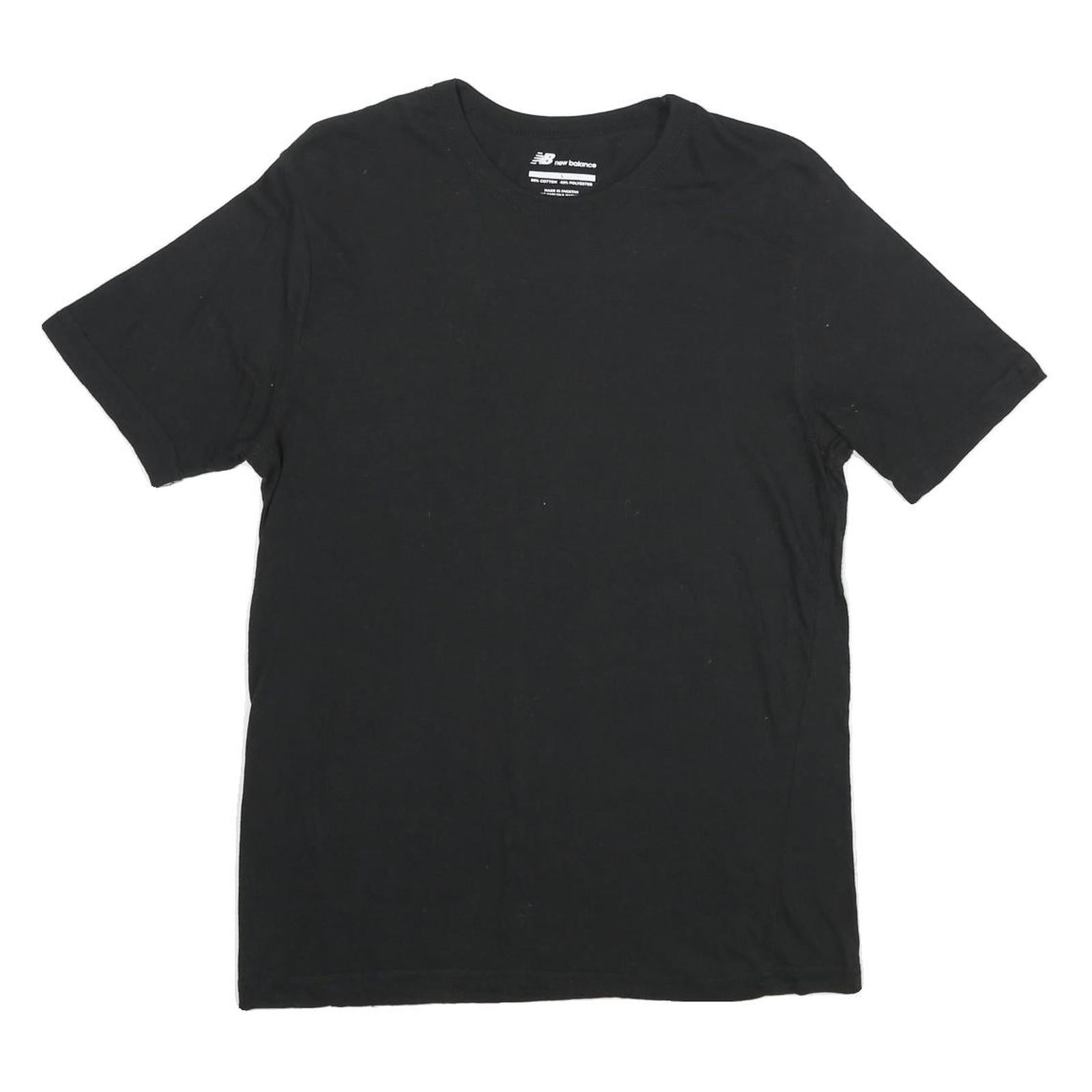 NEW BALANCE Mens Black Cotton Blend T-Shirt L Short Sleeve Crew Neck Plain