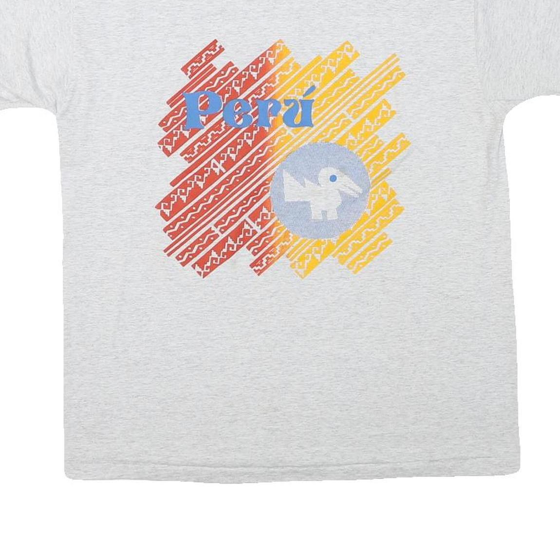 HANES Mens White Peru Graphic T-Shirt L Short Sleeve Crew Neck Cotton Blend