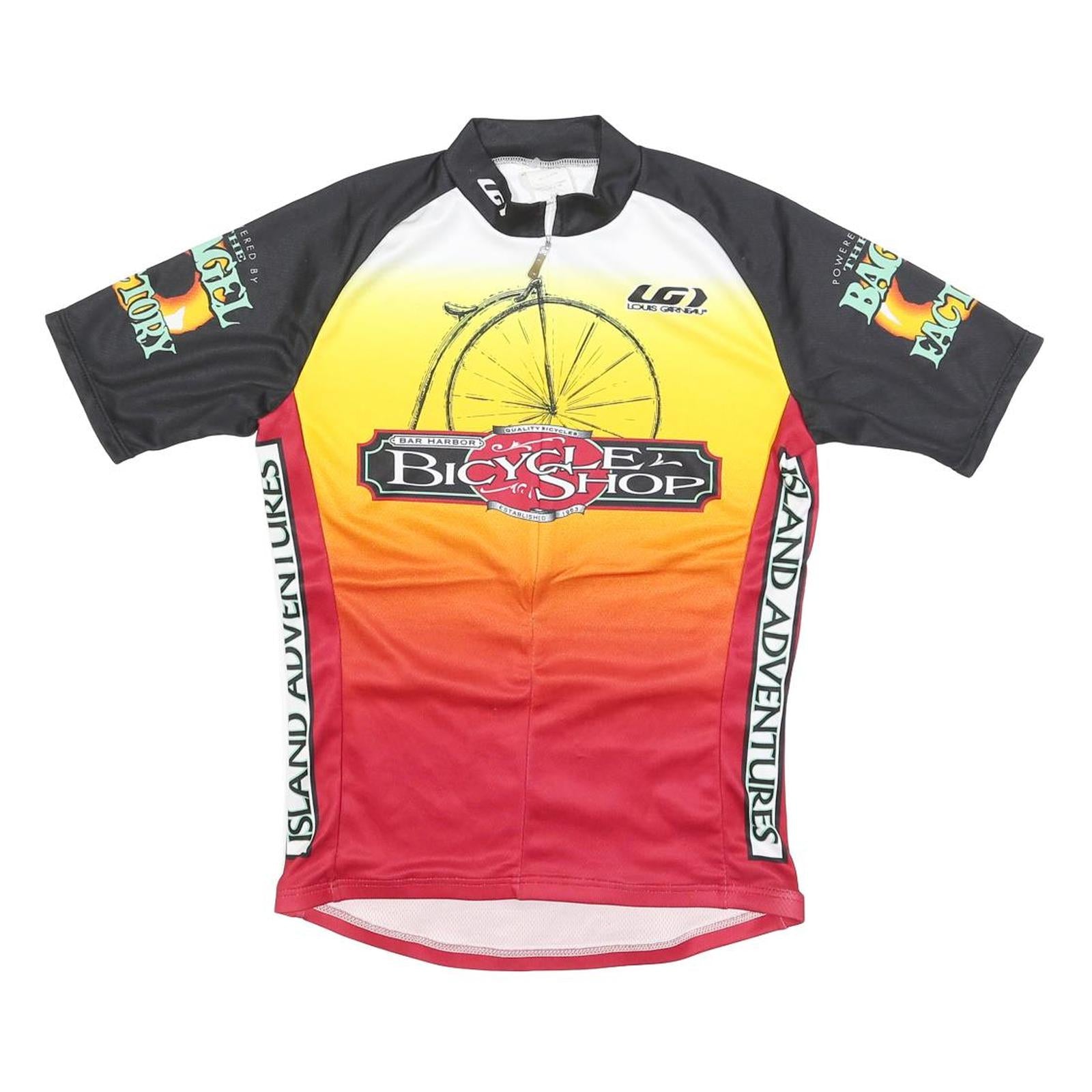 Mens Black Yellow & Red Bicycle Shop Cycling Jersey S Short Sleeve Zip Neck