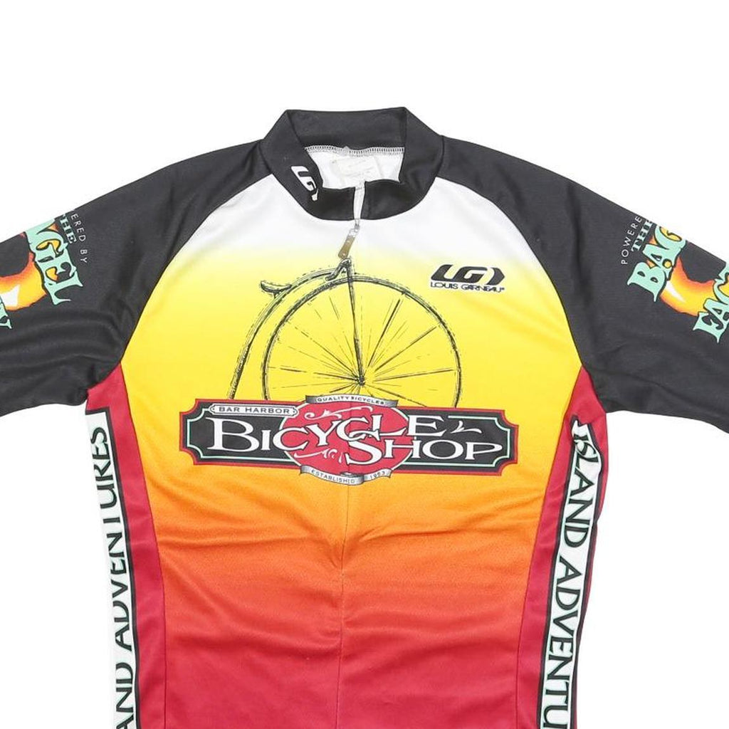 Mens Black Yellow & Red Bicycle Shop Cycling Jersey S Short Sleeve Zip Neck