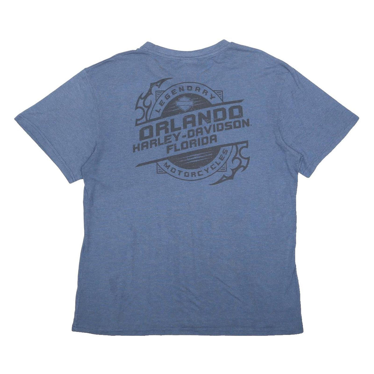 HARLEY DAVIDSON Mens Blue Graphic T-Shirt XL Short Sleeve Crew Neck Orlando