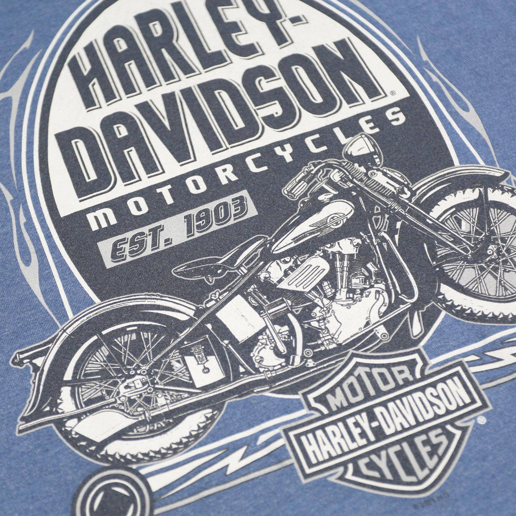HARLEY DAVIDSON Mens Blue Graphic T-Shirt XL Short Sleeve Crew Neck Orlando