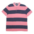 TOMMY HILFIGER Mens Pink & Navy Striped Short Sleeve Polo Shirt L Classic Cotton