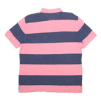 TOMMY HILFIGER Mens Pink & Navy Striped Short Sleeve Polo Shirt L Classic Cotton