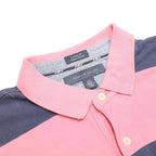 TOMMY HILFIGER Mens Pink & Navy Striped Short Sleeve Polo Shirt L Classic Cotton