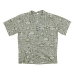 PALM WAVE Mens Green & Cream Hawaiian Shirt M Cotton Blend Tropical Print