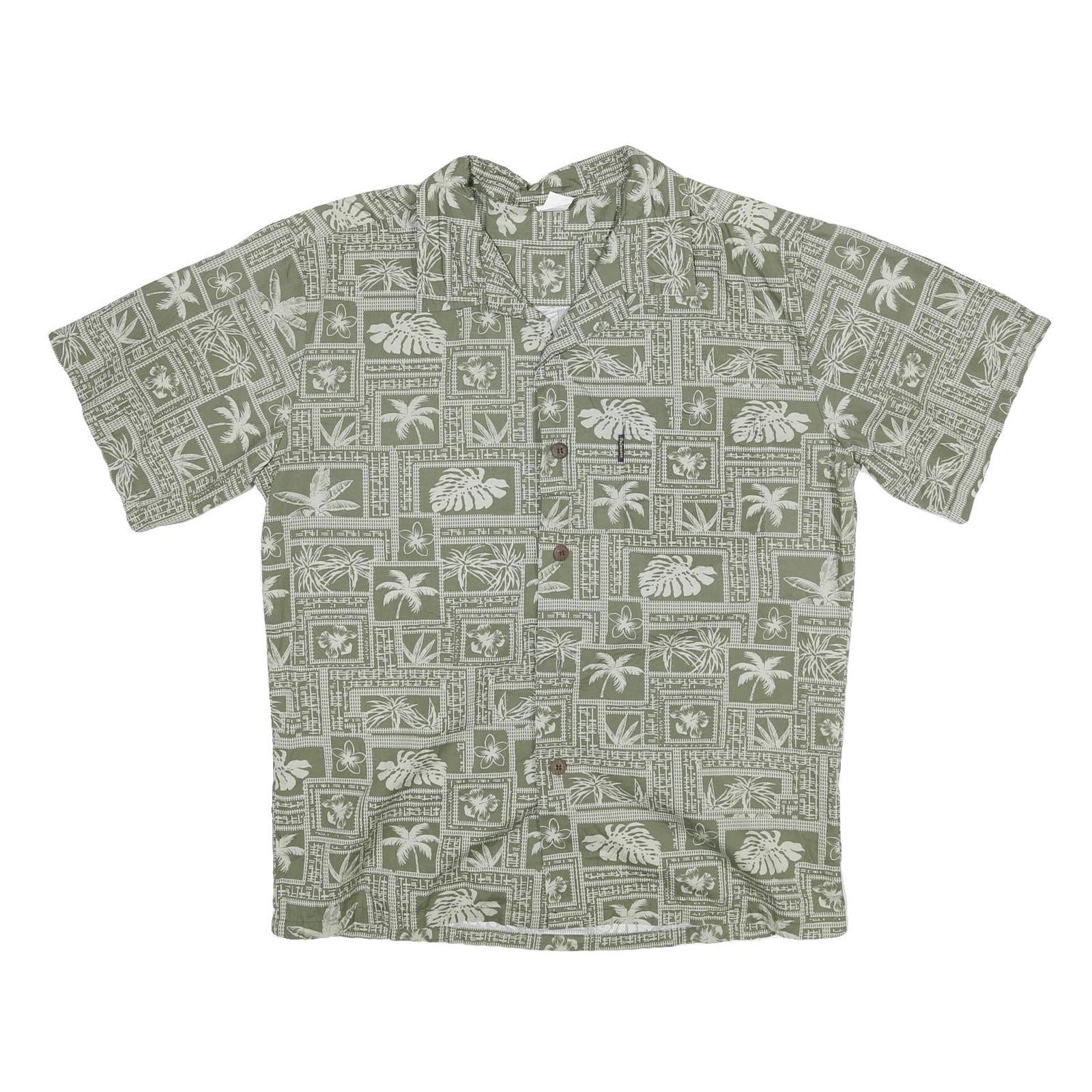 PALM WAVE Mens Green & Cream Hawaiian Shirt M Cotton Blend Tropical Print