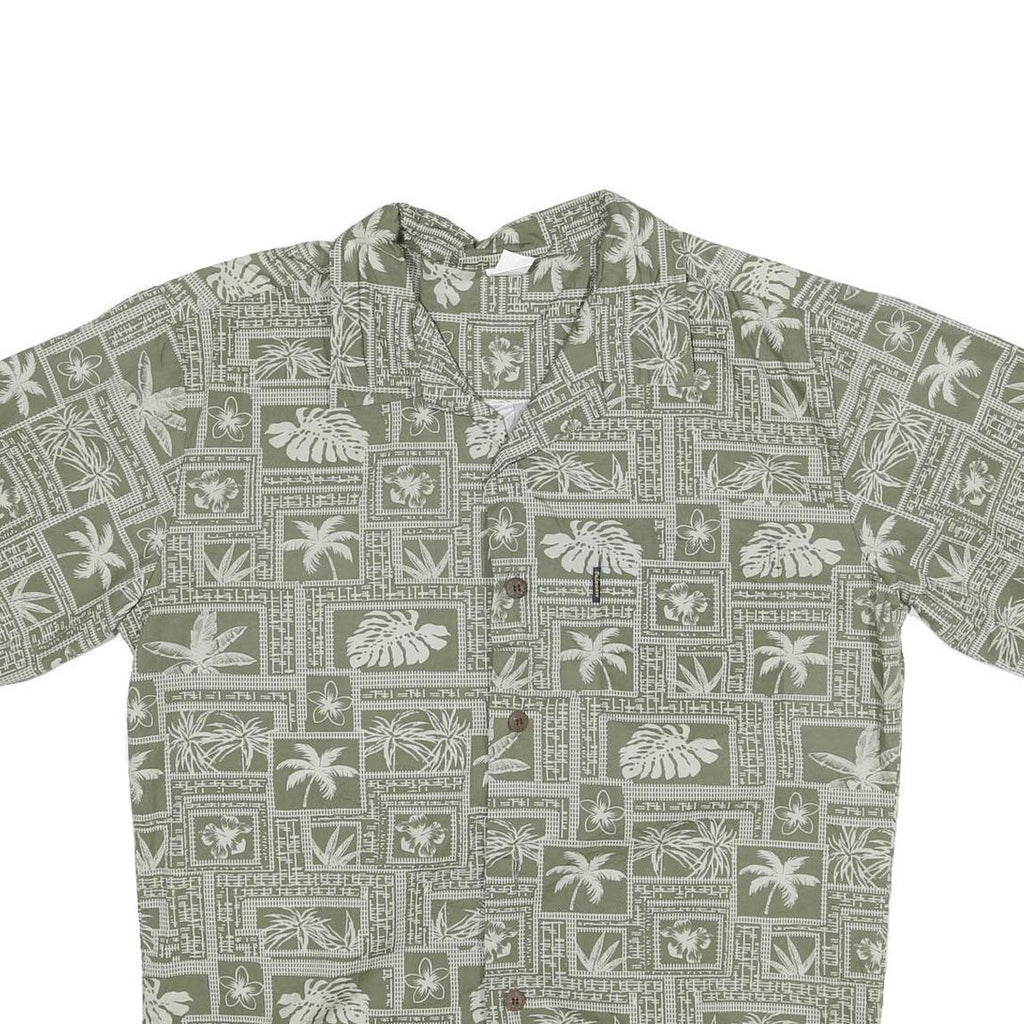 PALM WAVE Mens Green & Cream Hawaiian Shirt M Cotton Blend Tropical Print