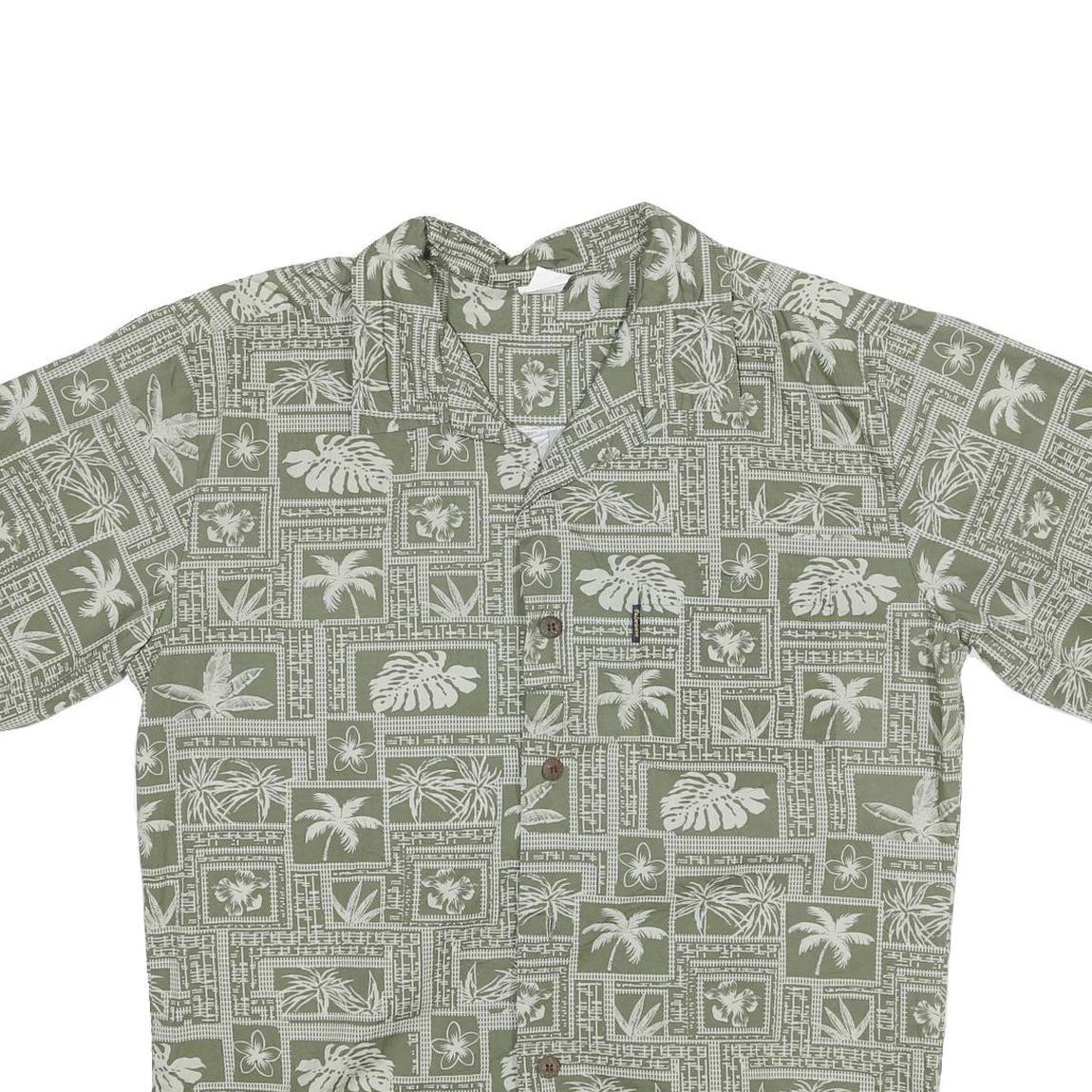 PALM WAVE Mens Green & Cream Hawaiian Shirt M Cotton Blend Tropical Print