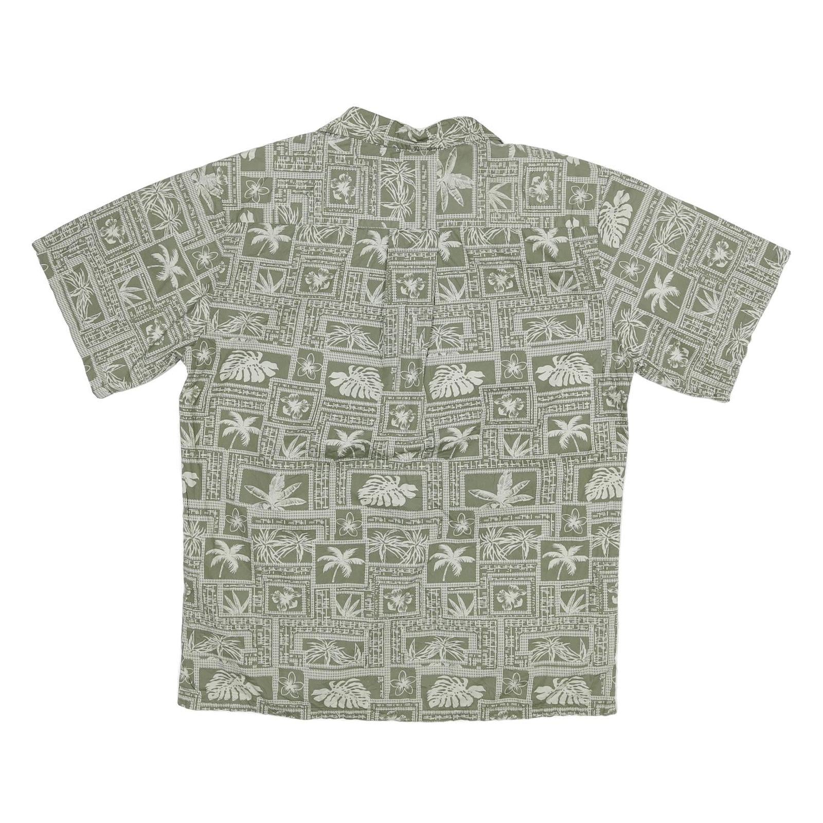 PALM WAVE Mens Green & Cream Hawaiian Shirt M Cotton Blend Tropical Print