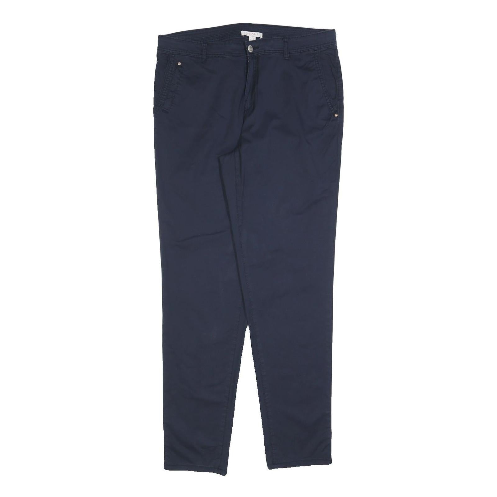 ESPIRIT Womens Navy Slim Fit Trousers Cotton Blend Zip W32 L30 Casual Workwear