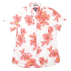 LANDS'END Womens White & Orange Floral Shirt Short Sleeve Collared UK 12