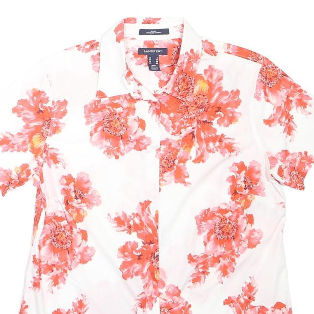 LANDS'END Womens White & Orange Floral Shirt Short Sleeve Collared UK 12