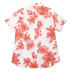 LANDS'END Womens White & Orange Floral Shirt Short Sleeve Collared UK 12