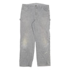 DICKIES Mens Jeans Grey Regular Straight Denim W34 L29 Workwear Paint Splatter