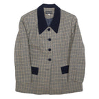 STAFANO COCCI Womens Beige & Blue Wool Check Jacket L Button Classic Tailored