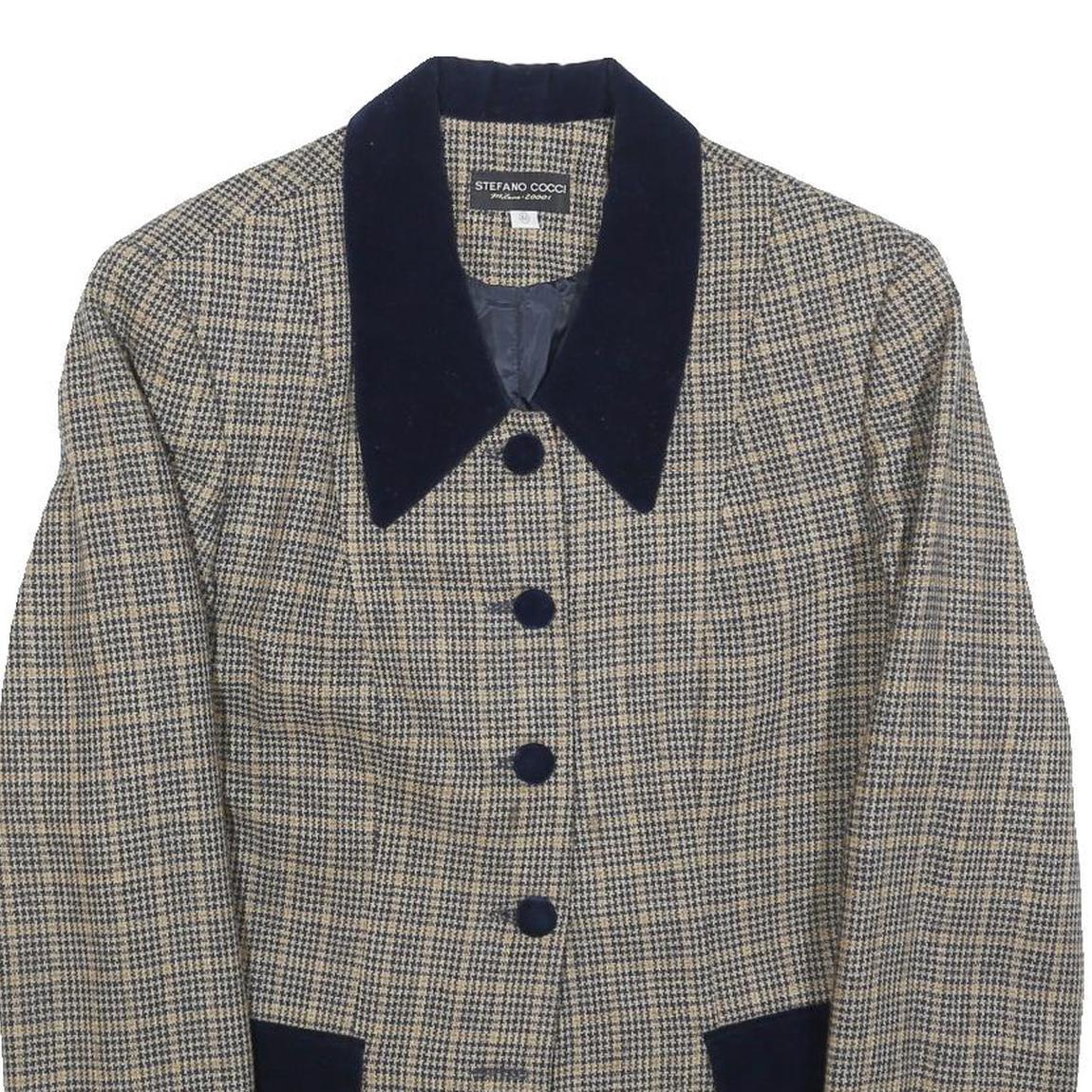STAFANO COCCI Womens Beige & Blue Wool Check Jacket L Button Classic Tailored