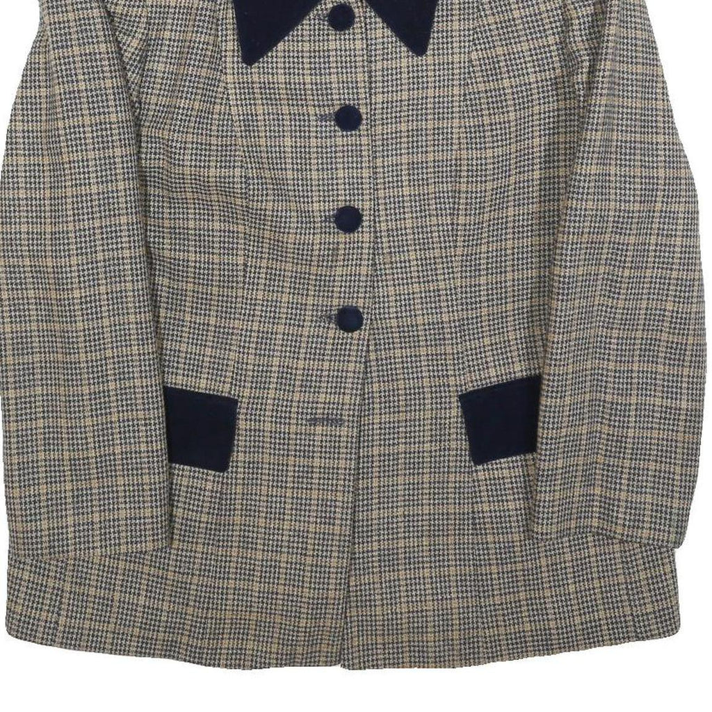 STAFANO COCCI Womens Beige & Blue Wool Check Jacket L Button Classic Tailored