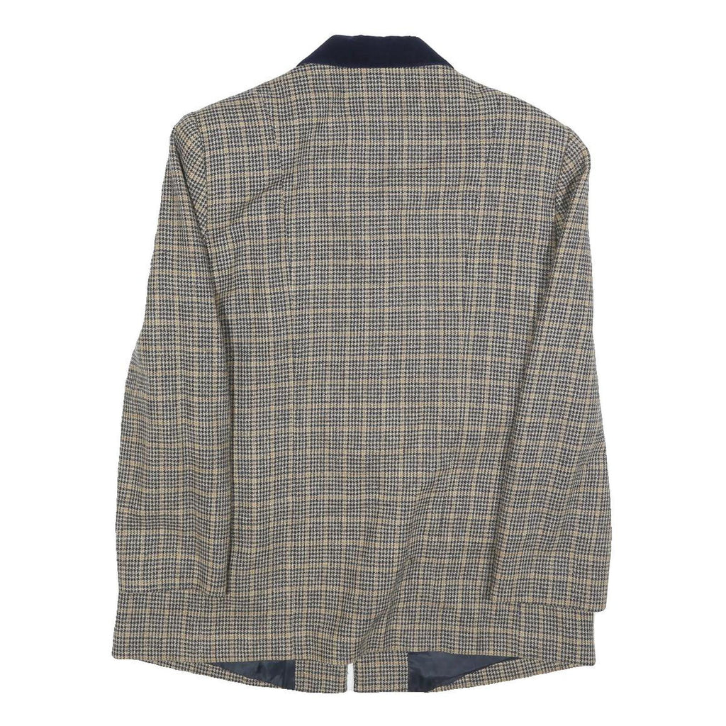 STAFANO COCCI Womens Beige & Blue Wool Check Jacket L Button Classic Tailored