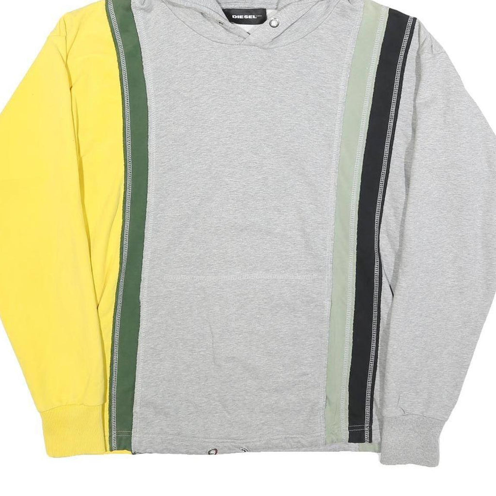 DIESEL Mens Grey Yellow Colourblock Pullover Hoodie S Casual Street Style