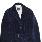 CERRUTI Womens Blue Velvet Jacket M Polyester Blend Button Closure Tailored