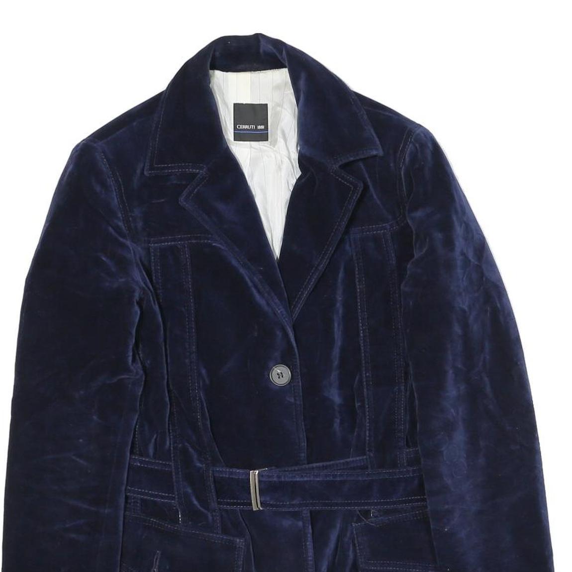 CERRUTI Womens Blue Velvet Jacket M Polyester Blend Button Closure Tailored