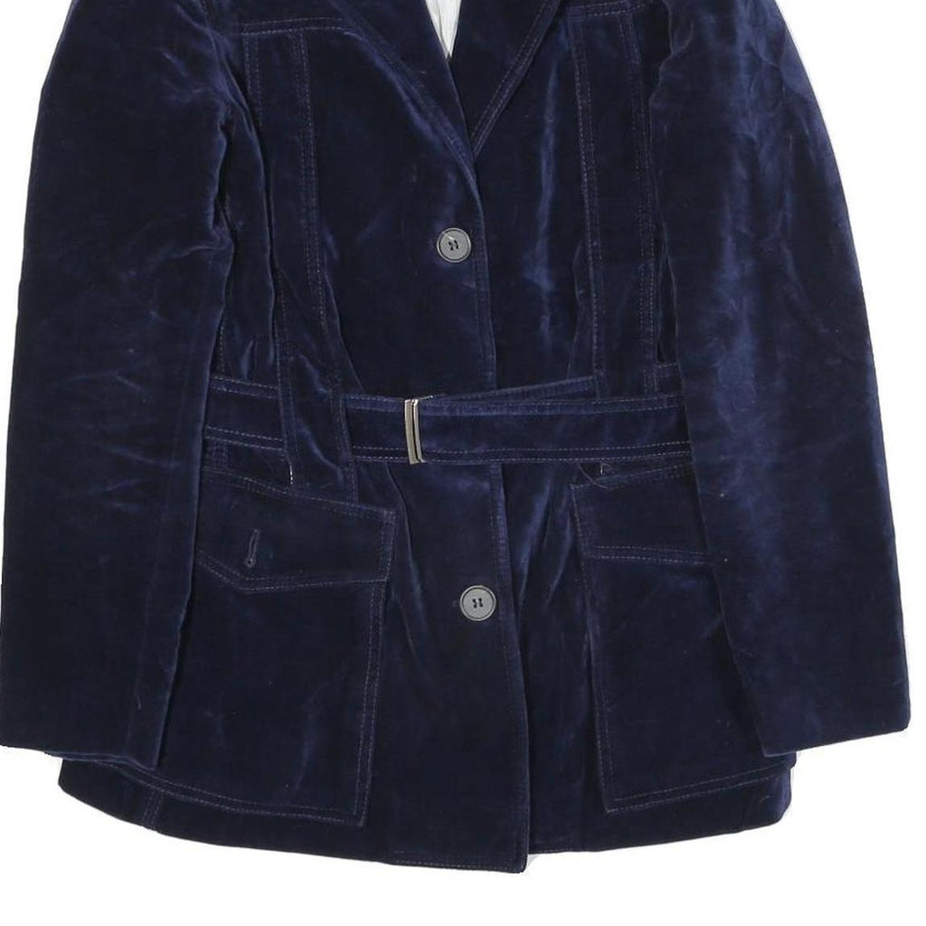 CERRUTI Womens Blue Velvet Jacket M Polyester Blend Button Closure Tailored