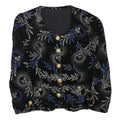 Womens Black & Blue Floral Button Jacket S Polyester Blend Elegant Patterned
