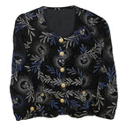 Womens Black & Blue Floral Button Jacket S Polyester Blend Elegant Patterned