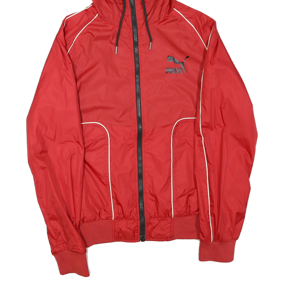 PUMA Mens Red Hooded Track Jacket S Polyester Blend Zip Plain Lightweight