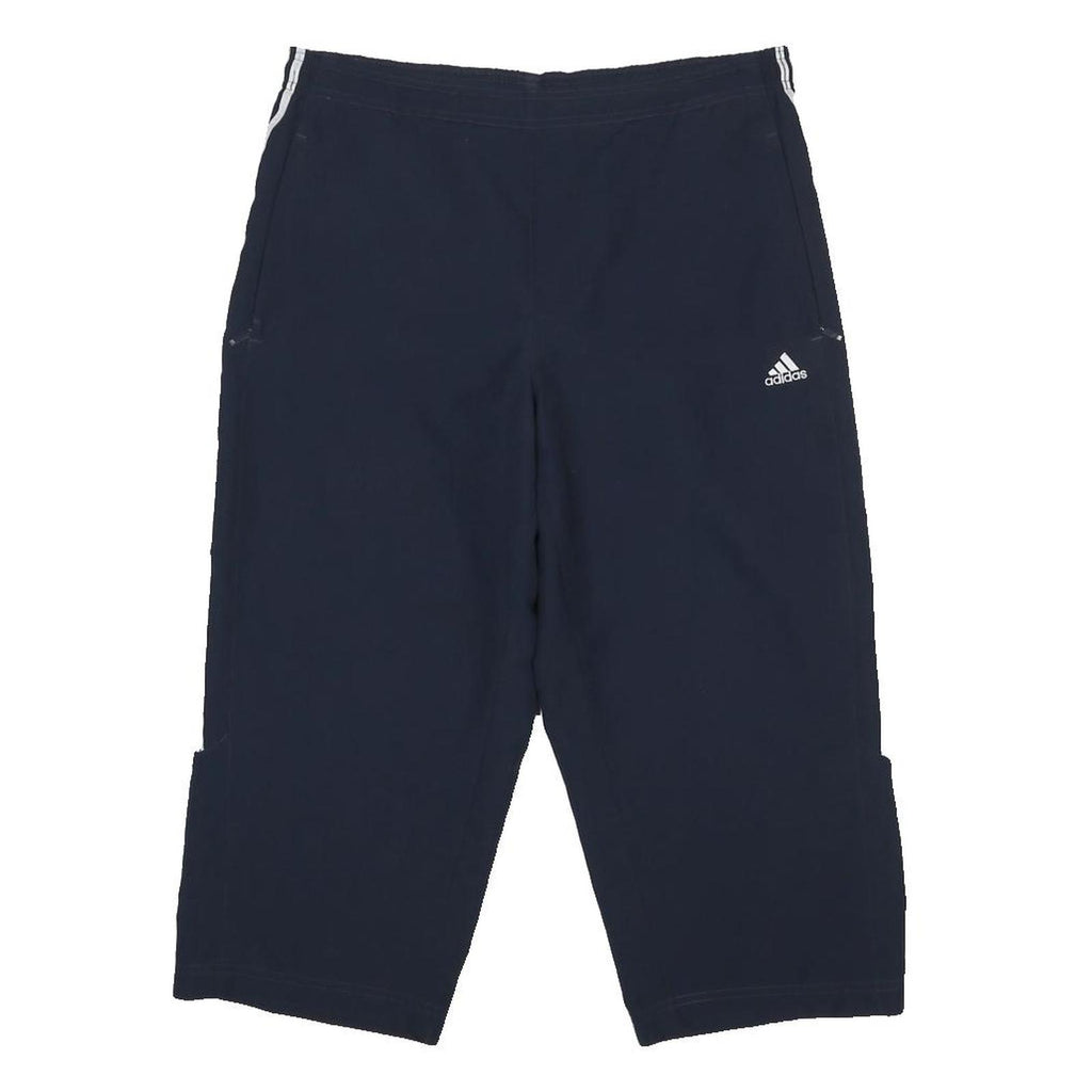 ADIDAS Womens Navy Blue Sports Shorts UK 16 W32 Polyester Blend Three Stripes