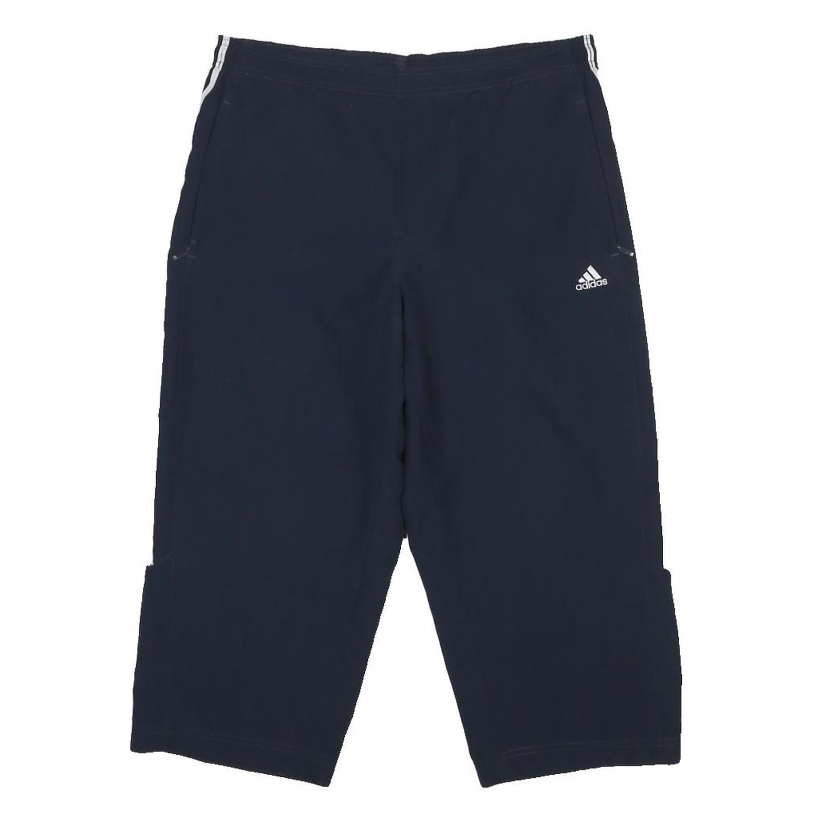 ADIDAS Womens Navy Blue Sports Shorts UK 16 W32 Polyester Blend Three Stripes