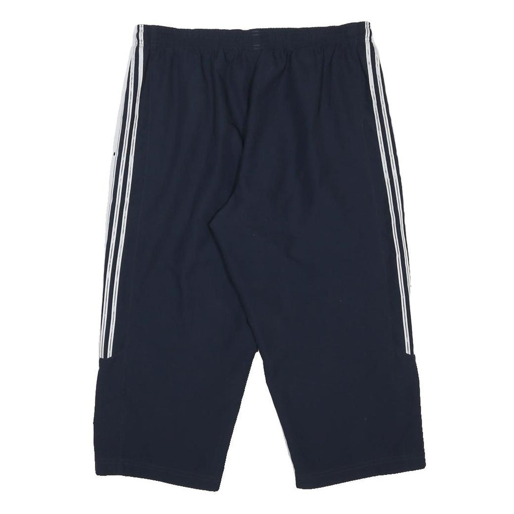 ADIDAS Womens Navy Blue Sports Shorts UK 16 W32 Polyester Blend Three Stripes