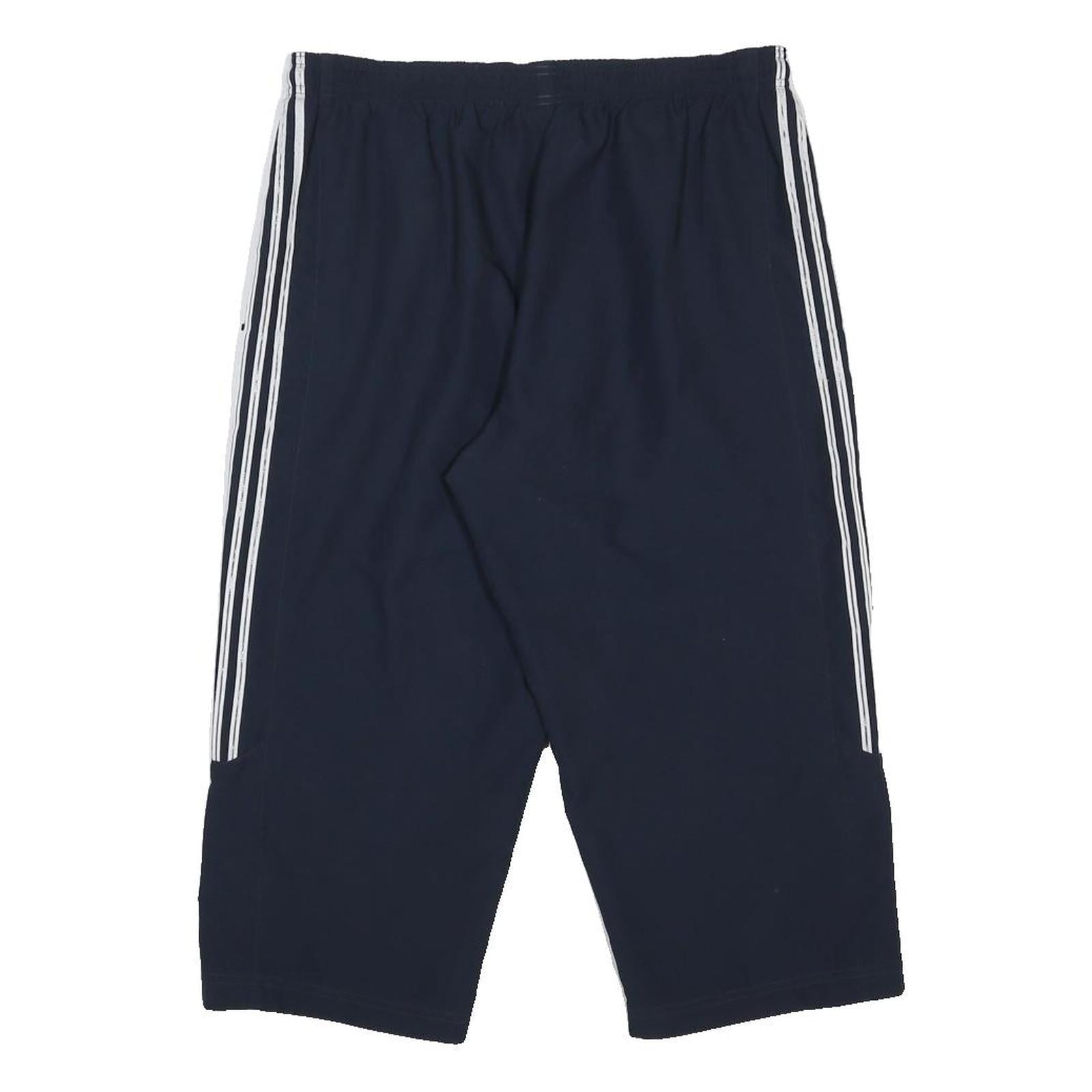 ADIDAS Womens Navy Blue Sports Shorts UK 16 W32 Polyester Blend Three Stripes