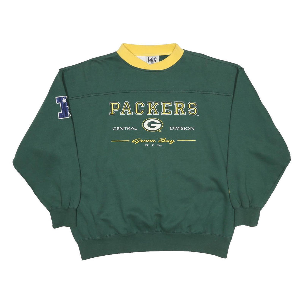 LEE Womens Green & Yellow Green Bay Packers Crew Neck XL Cotton Blend Sweatshirt