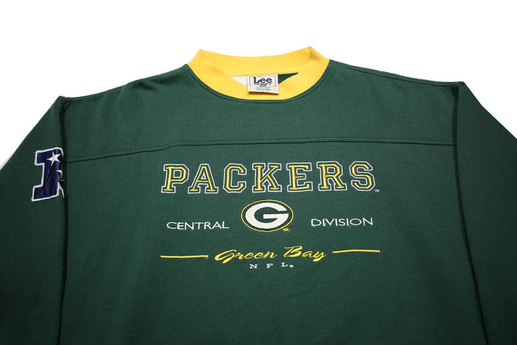 LEE Womens Green & Yellow Green Bay Packers Crew Neck XL Cotton Blend Sweatshirt