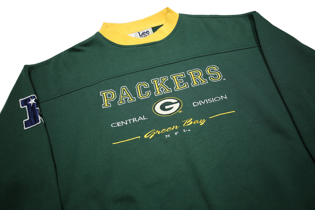LEE Womens Green & Yellow Green Bay Packers Crew Neck XL Cotton Blend Sweatshirt