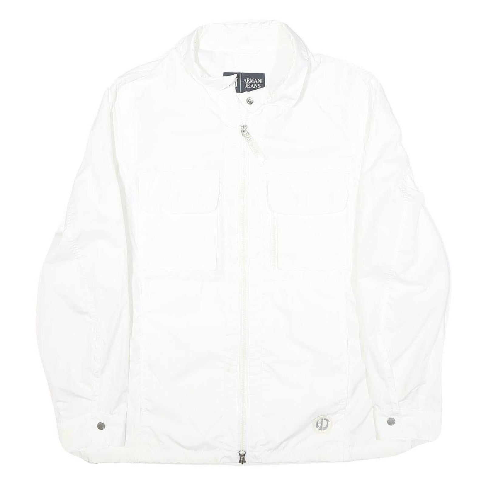 ARMANI JEANS Womens White Classic Jacket UK 8 Polyester Plain Zip Lightweight