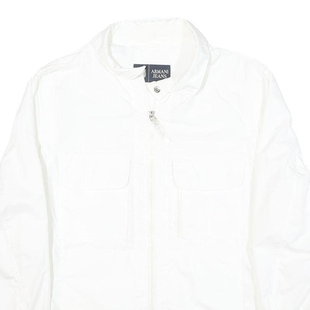 ARMANI JEANS Womens White Classic Jacket UK 8 Polyester Plain Zip Lightweight