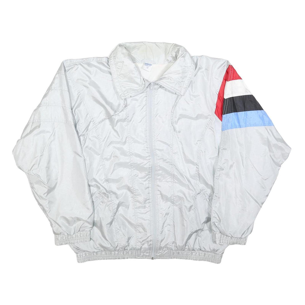 ETIREL Mens White Red Black Blue Sleeve Stripe Zip Jacket L Polyester Blend