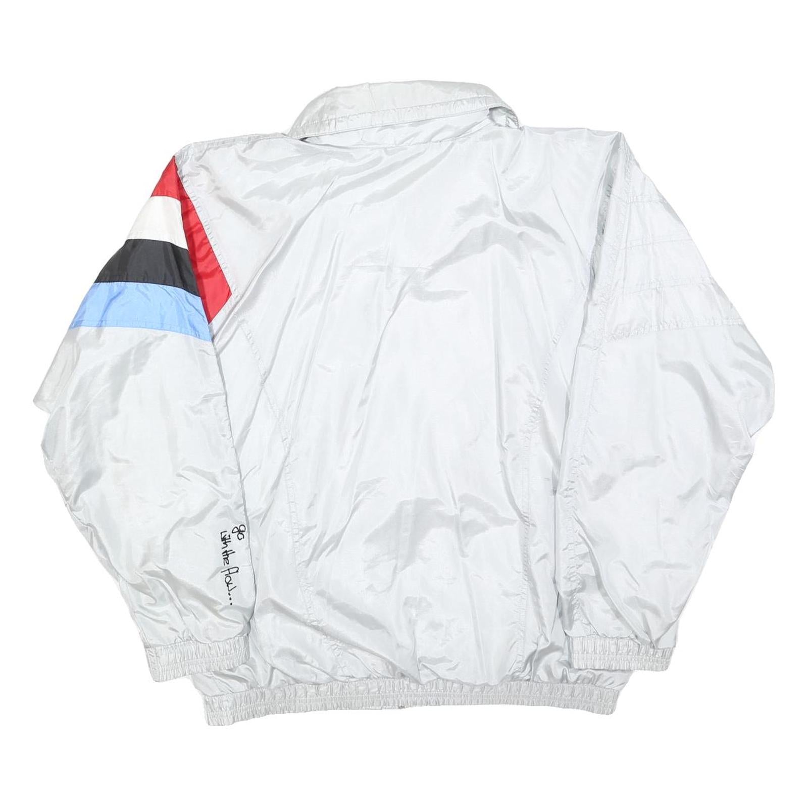 ETIREL Mens White Red Black Blue Sleeve Stripe Zip Jacket L Polyester Blend
