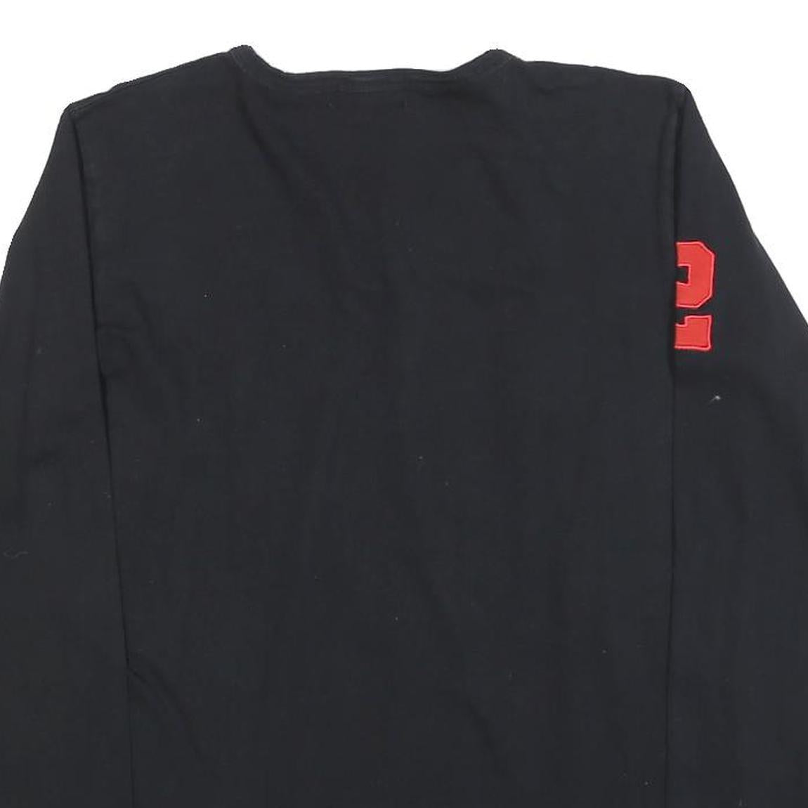 POLO RALPH LAUREN Womens Black & Red Graphic T-Shirt L Long Sleeve V-Neck Button