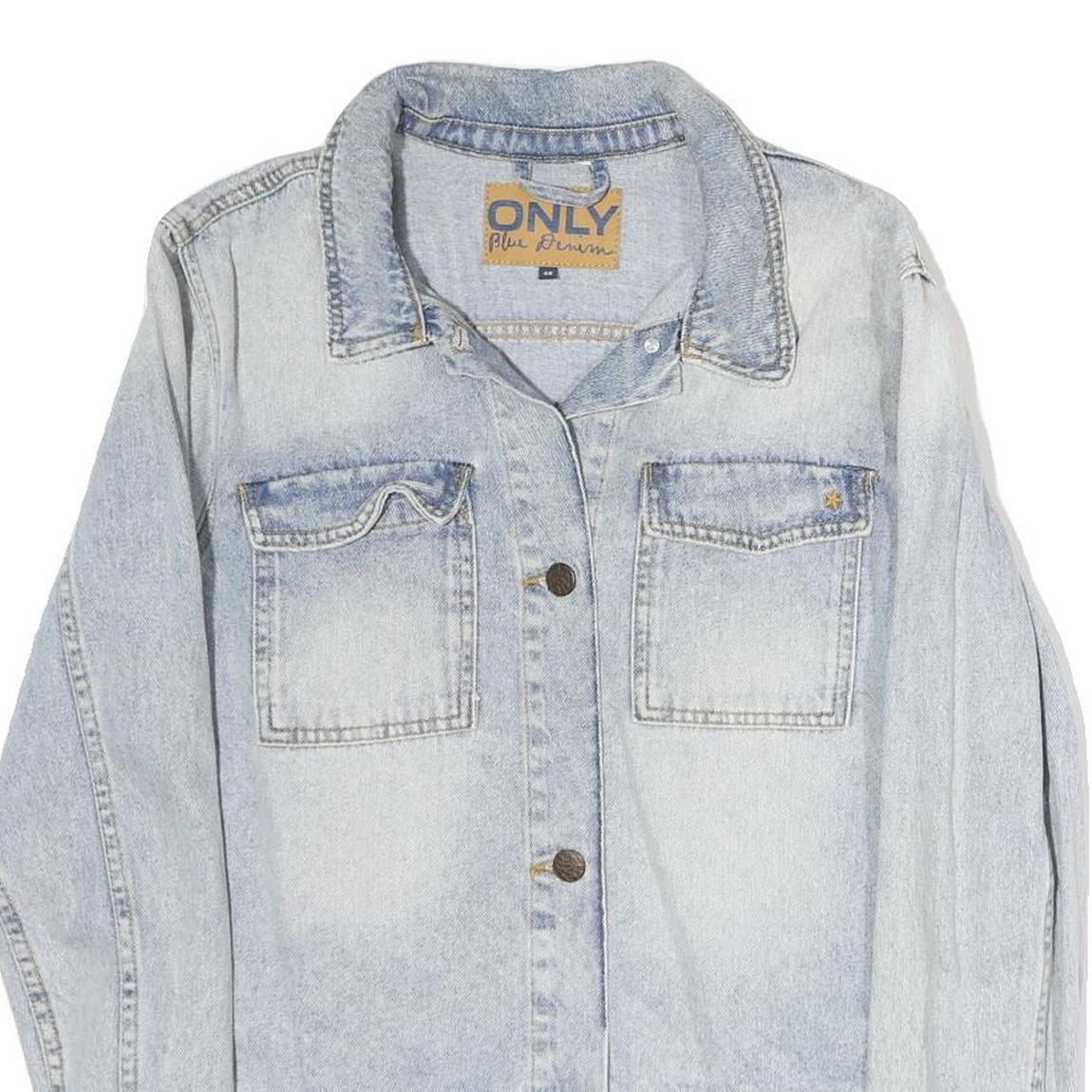 ONLY Womens Blue Denim Button Cotton Jacket L Casual Lightweight Classic