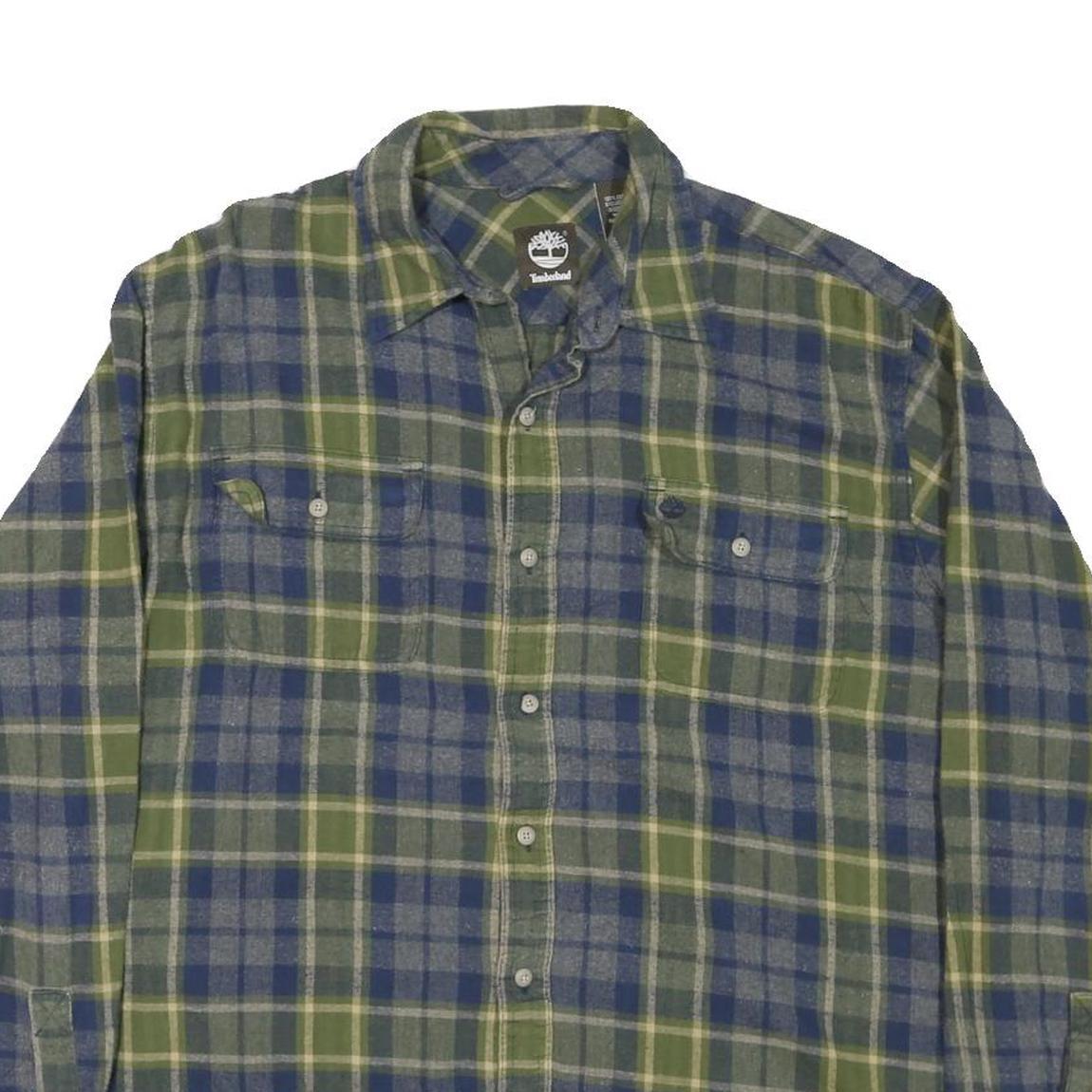 TIMBERLAND Mens Green & Blue Check Shirt L Cotton Blend Long Sleeve Casual