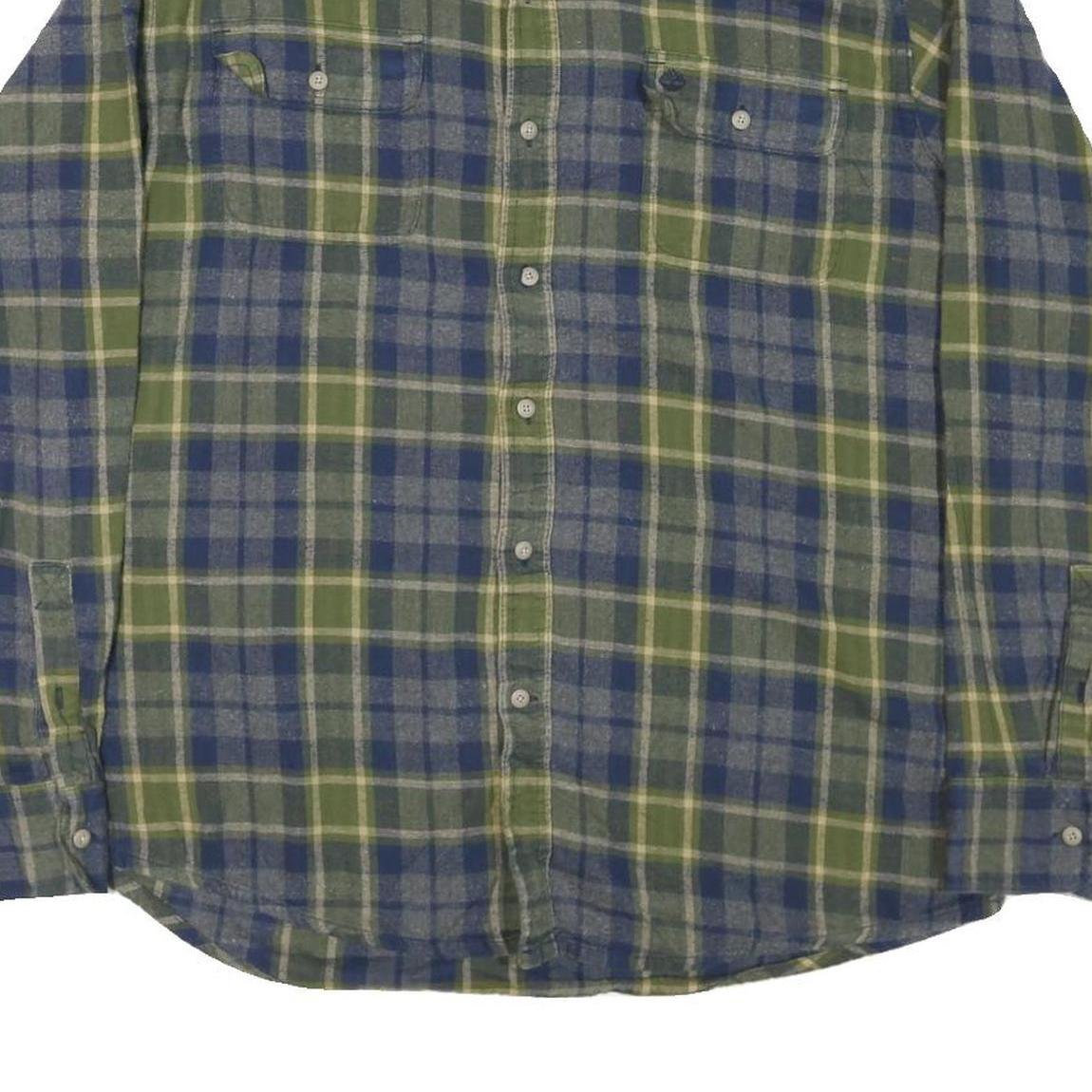 TIMBERLAND Mens Green & Blue Check Shirt L Cotton Blend Long Sleeve Casual