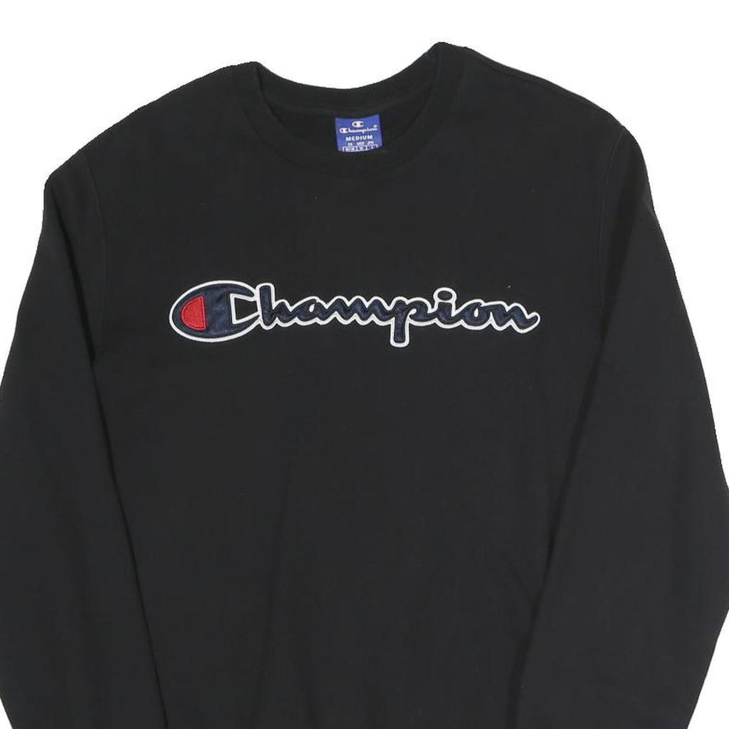 CHAMPION Mens Black Cotton Blend Crew Neck Sweatshirt M Embroidered Logo